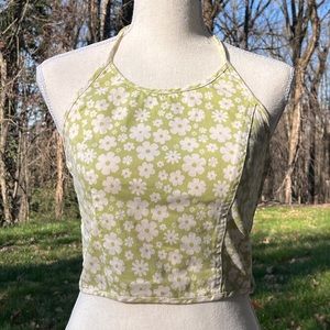Green Floral Halter Top - Size S